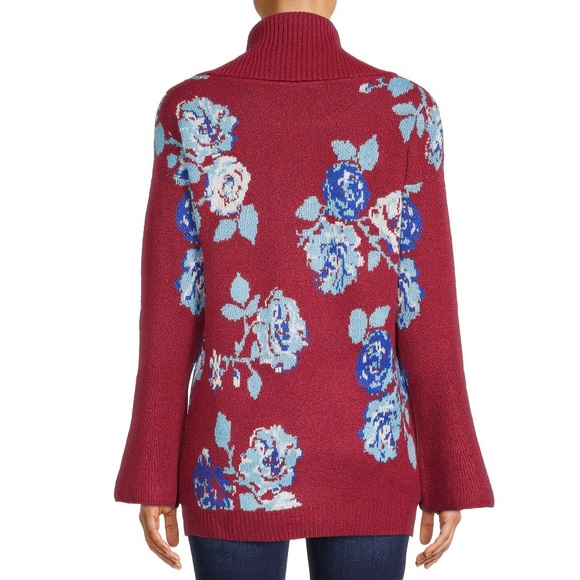 Floral Red with blue flowers Cowl Neck Sweater by The Pioneer Woman Host Pick - Picture 2 of 2